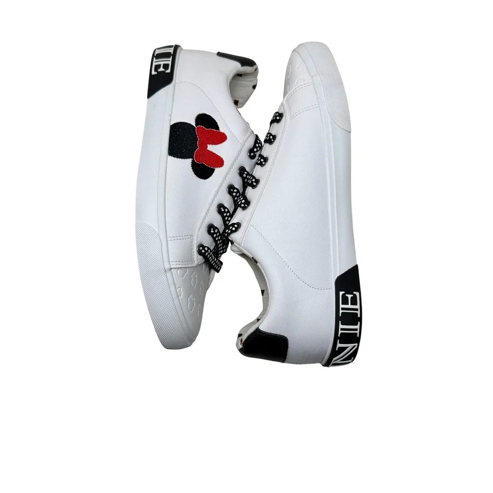 Disney Minnie Mouse White Low Top Sneakers Polka Dot Laces Women's Size 11